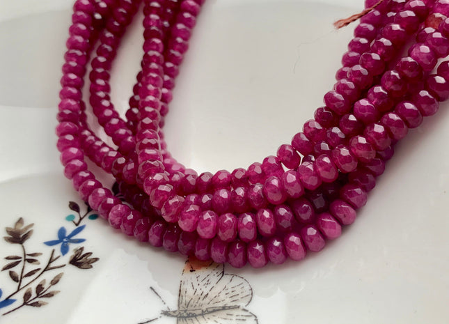 3x5mm 4x6mm 5x8mm Faceted Rondelle Ruby Pink Color Agate Gemstone Beads Genuine Agate Gemstone Loose Beads 14 Inches Strand #3287