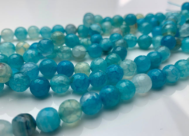 8mm Faceted Round Aqua Blue Color Agate Gemstone Beads Genuine Agate Gemstone Loose Beads 14 Inches Strand #3284