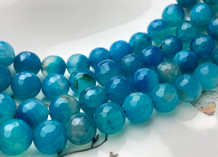 14 mm Faceted Round Agate Gemstone Beads Blue Apatite Color Genuine Heat Treated Agate Gemstone Loose Beads 14 Inches Strand #3286