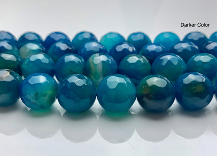 14 mm Faceted Round Agate Gemstone Beads Blue Apatite Color Genuine Heat Treated Agate Gemstone Loose Beads 14 Inches Strand #3286