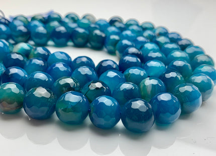14 mm Faceted Round Agate Gemstone Beads Blue Apatite Color Genuine Heat Treated Agate Gemstone Loose Beads 14 Inches Strand #3286