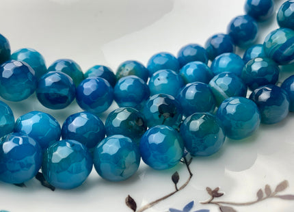 14 mm Faceted Round Agate Gemstone Beads Blue Apatite Color Genuine Heat Treated Agate Gemstone Loose Beads 14 Inches Strand #3286