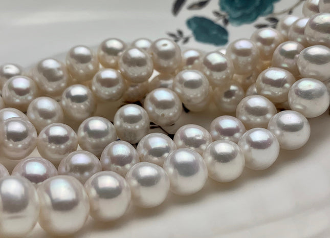 10-11 mm AA Large Hole Natural White Potato Freshwater Pearls Hole Size 1.2mm 1.8mm 2.2mm Genuine High Luster Pearls 42-46 Pieces #P1112