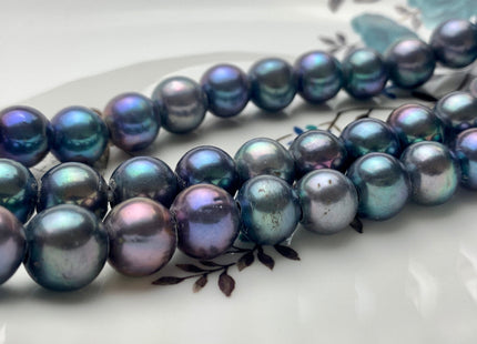 10.5-11.5mm AA Half Strand Large Hole Peacock Color Potato Freshwater Pearl Hole Size 2.2mm 3.0mm Genuine High Luster Pearl 19 Pieces #P1120