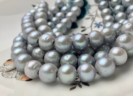 10 mm Half Strand Large Hole Gray Color Potato Freshwater Pearls Hole Size 2.2mm 3.0mm Genuine Large Hole Gray Pearl Beads 20 Pieces #P1121