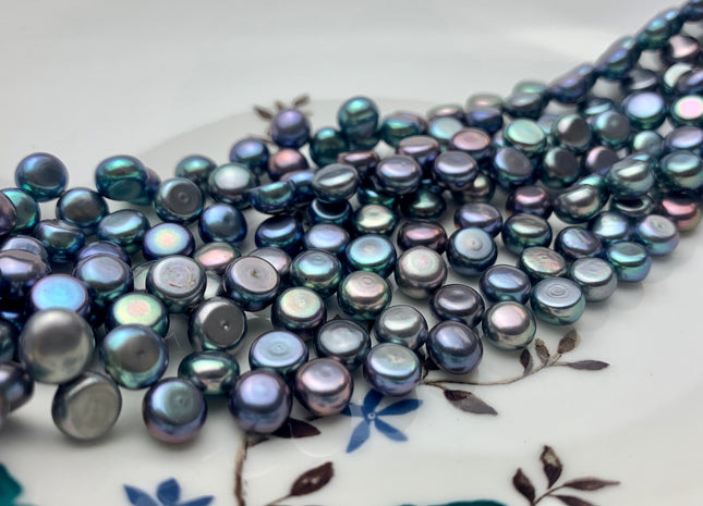 6.5-7 mm AAA Blue Peacock Round Button Freshwater Pearl Beads Genuine Top Drilled Button Freshwater Pearls #638