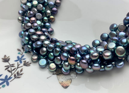 6.5-7 mm AAA Blue Peacock Round Button Freshwater Pearl Beads Genuine Top Drilled Button Freshwater Pearls #638