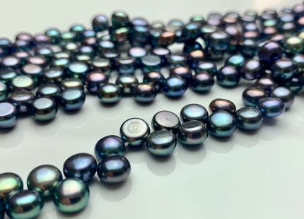 6.5-7 mm AAA Blue Peacock Round Button Freshwater Pearl Beads Genuine Top Drilled Button Freshwater Pearls #638