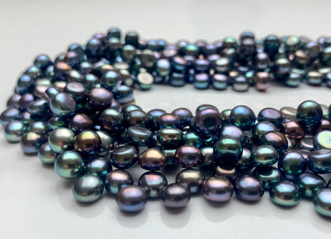 6.5-7 mm AAA Blue Peacock Round Button Freshwater Pearl Beads Genuine Top Drilled Button Freshwater Pearls #638