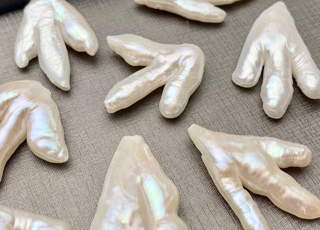 One-Of-A-Kind AAA Rare Natural White Chicken Feet Shape GenuineTop Drilled Pearl Beads High Luster Large Hole 1.2mm Biwa Pearl Beads #P1126