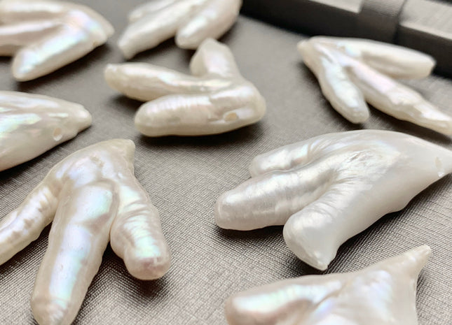 One-Of-A-Kind AAA Rare Natural White Chicken Feet Shape GenuineTop Drilled Pearl Beads High Luster Large Hole 1.2mm Biwa Pearl Beads #P1126