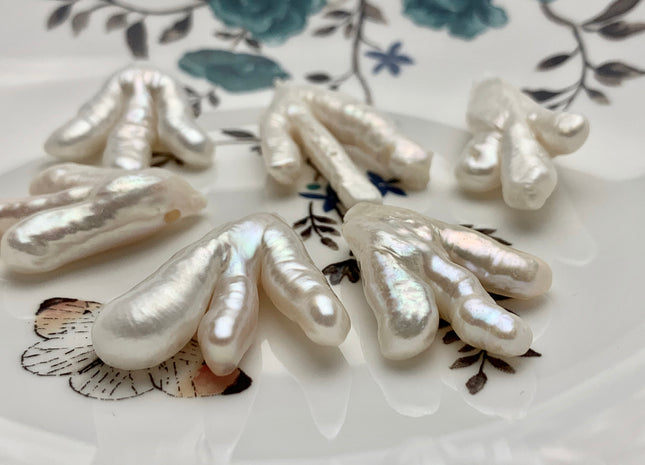 One-Of-A-Kind AAA Rare Natural White Chicken Feet Shape Genuine Top Drilled Pearl Beads High Luster Large Hole 2.2mm Biwa Pearl Beads #P1127