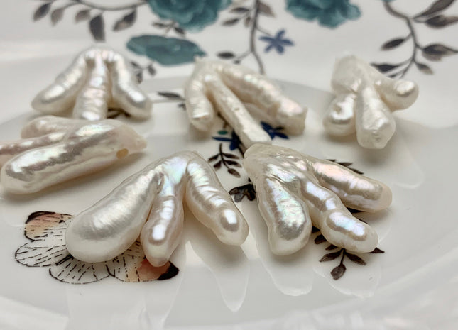 One-Of-A-Kind AAA Rare Natural White Chicken Feet Shape Genuine Top Drilled Pearl High Luster Large Hole 1.5mm 2.2mm Biwa Pearl #P1127