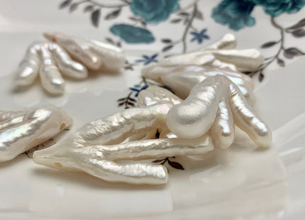 One-Of-A-Kind AAA Rare Natural White Chicken Feet Shape Genuine Top Drilled Pearl High Luster Large Hole 1.5mm 2.2mm Biwa Pearl #P1127