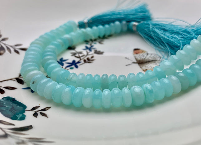 5-6mm 6-7mm 7-8mm 8-9mm 9-10mm Smooth Rondelle Peru Blue Opal Beads Genuine Translucent Multi Blue Color Opal Beads 8 Inches Strand #3293