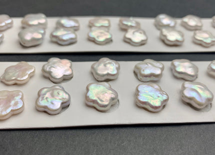 One Pair 13-14 mm AAAA Natural White Flat Flower Coin Freshwater Pearls Half Drilled Paired Earring High Luster Quality Coin Pearl #P1150