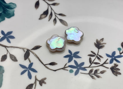 One Pair 13-14 mm AAAA Natural White Flat Flower Coin Freshwater Pearls Half Drilled Paired Earring High Luster Quality Coin Pearl #P1150