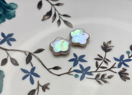One Pair 13-14 mm AAAA Natural White Flat Flower Coin Freshwater Pearls Half Drilled Paired Earring High Luster Quality Coin Pearl #P1150