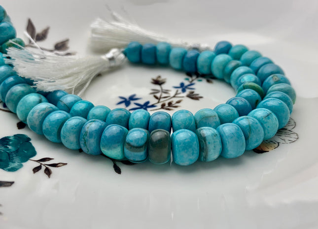7-11 mm Smooth Rondelle Blue Blended Opal Beads Genuine Rare Multi Turquoise Blue Color Opal Beads 8 Inches Strand #3294