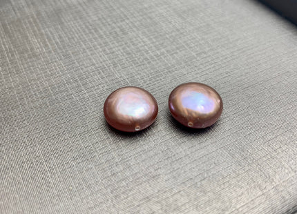 ONE Pair AAAAA 12-13 mm Ultra Dark Natural Mauve Purple Top Quality Super High Luster Half Drilled Paired Earring Thick Coin Pearls #P1153-B