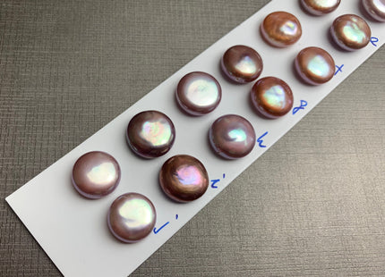 ONE Pair AAAAA 12-13 mm Ultra Dark Natural Mauve Purple Top Quality Super High Luster Half Drilled Paired Earring Thick Coin Pearls #P1153-B