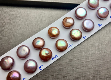 ONE Pair AAAAA 12-13 mm Ultra Dark Natural Mauve Purple Top Quality Super High Luster Half Drilled Paired Earring Thick Coin Pearls #P1153-B