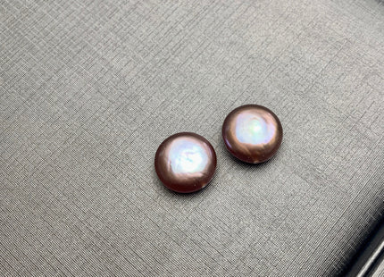 ONE Pair AAAAA 12-13 mm Ultra Dark Natural Mauve Purple Top Quality Super High Luster Half Drilled Paired Earring Thick Coin Pearls #P1153-C