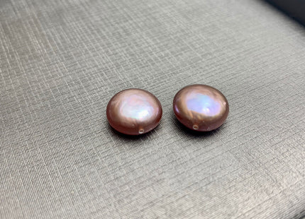 ONE Pair AAAAA 12-13 mm Ultra Dark Natural Mauve Purple Top Quality Super High Luster Half Drilled Paired Earring Thick Coin Pearls #P1153-C