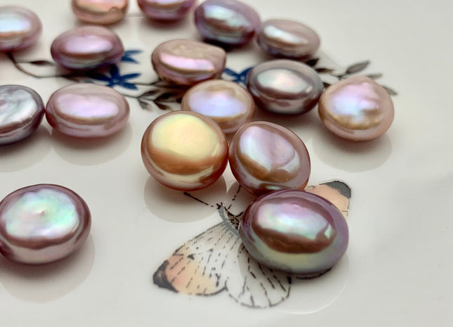 ONE Piece AAAAA 11-13 mm Natural Mauve Purple Top Quality Super High Luster Half Drilled Thick Coin Pearls For Earring And Pendant #P1155-A