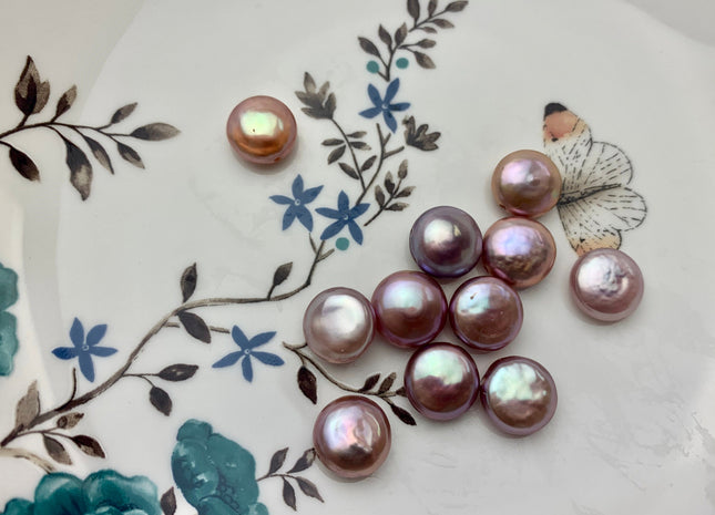 ONE Piece AAAAA 12-14 mm Natural Mauve Purple Top Quality Super High Luster Large Hole Thick Coin Pearls Hole Size 1.2mm Or 2.1mm #P1156