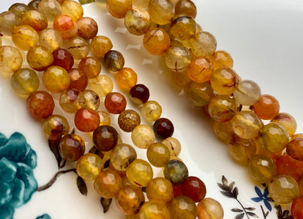 8 mm 10 mm Faceted Round Multi Orange Color Fire Agate Gemstone Beads Genuine Agate Gemstone Loose Beads 15 Inches Strand #3504