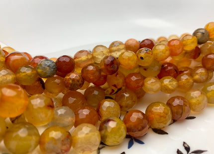 8 mm 10 mm Faceted Round Multi Orange Color Fire Agate Gemstone Beads Genuine Agate Gemstone Loose Beads 15 Inches Strand #3504