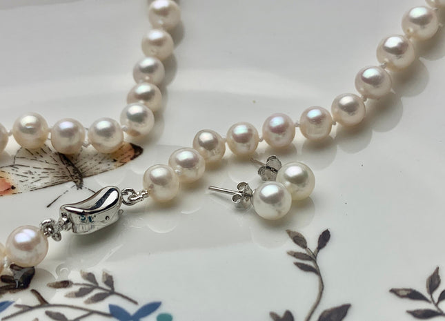 18/20/24 Inches Hand Knotted 7 mm AA Freshwater Potato Pearl Necklace Natural White Freshwater Pearl Necklace With Silver Clasp #1850