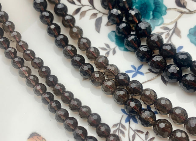 6mm 8mm 10mm Faceted Round Smoky Quartz Gemstone Beads 15 Inches Strand #3508