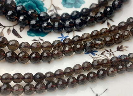 6mm 8mm 10mm Faceted Round Smoky Quartz Gemstone Beads 15 Inches Strand #3508