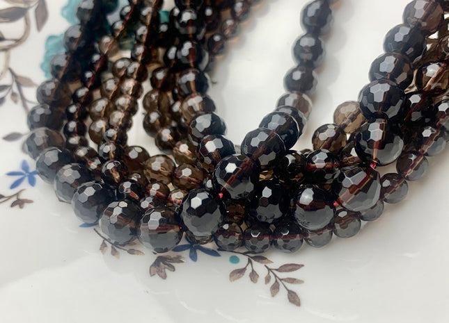 6mm 8mm 10mm Faceted Round Smoky Quartz Gemstone Beads 15 Inches Strand #3508