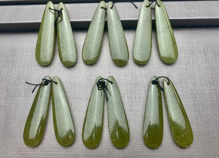 One Pair 12x45 mm Natural African Jade Top Drilled Teardrop Cabochon Long Teardrop Matching Green Jade Gemstone Earring Pendant #3324-A