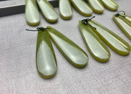 One Pair 12x45 mm Natural African Jade Top Drilled Teardrop Cabochon Long Teardrop Matching Green Jade Gemstone Earring Pendant #3324-A