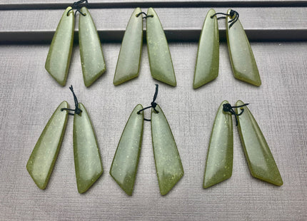 One Pair 12x43 mm Natural African Jade Top Drilled Freeform Cabochon Long Drop Matching Green Jade Gemstone Earring Pendant #3324-C