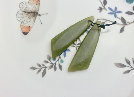 One Pair 12x43 mm Natural African Jade Top Drilled Freeform Cabochon Long Drop Matching Green Jade Gemstone Earring Pendant #3324-C