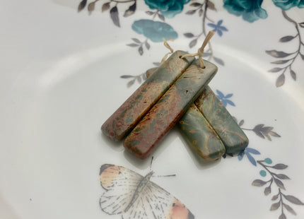 One Pair 10x47 mm Natural Red Creek Jasper Top Drilled Rectangle Cabochon Long Rectangle Matching Red Jasper Gemstone Earring Pendant #3323