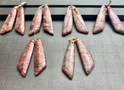 One Pair 12x45mm Natural Blood Vein Jasper Top Drilled Freeform Cabochon Long Drop Matching Red Vein Jasper Gemstone Earring Pendant #3320-C