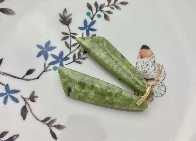 One Pair 12x43 mm Natural Peridot Top Drilled Freeform Cabochon Long Drop Matching Green Peridot Gemstone Earring Pendant #3314-B