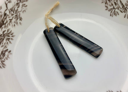 One Pair 10x48 mm Natural Black Lace Obsidian Top Drilled Teardrop Cabochon Long Rectangle Matching Black Gemstone Earring Pendant #3313