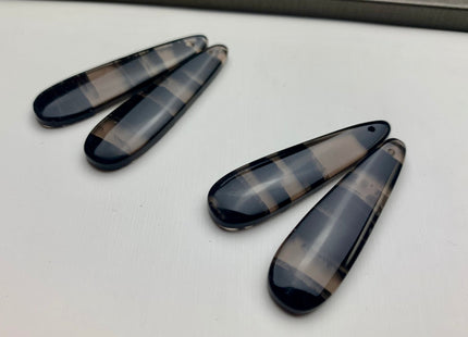 One Pair 12x45 mm Natural Black Lace Obsidian Top Drilled Teardrop Cabochon Long Teardrop Matching Black Gemstone Earring Pendant #3311