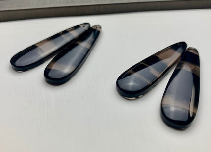 One Pair 12x45 mm Natural Black Lace Obsidian Top Drilled Teardrop Cabochon Long Teardrop Matching Black Gemstone Earring Pendant #3311