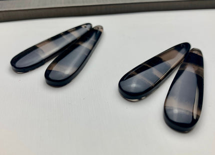One Pair 12x45 mm Natural Black Lace Obsidian Top Drilled Teardrop Cabochon Long Teardrop Matching Black Gemstone Earring Pendant #3311