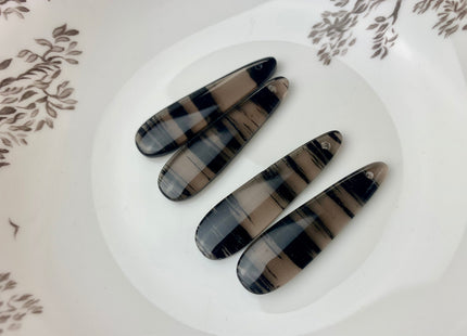 One Pair 12x45 mm Natural Black Lace Obsidian Top Drilled Teardrop Cabochon Long Teardrop Matching Black Gemstone Earring Pendant #3311