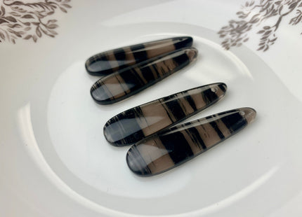 One Pair 12x45 mm Natural Black Lace Obsidian Top Drilled Teardrop Cabochon Long Teardrop Matching Black Gemstone Earring Pendant #3311