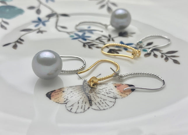 One Pair 925 Sterling Silver Earring Setting With Twisted Rope Design 925 Sterling Silver Hook Earrings DIY Pearl Earring Setting #10077-A